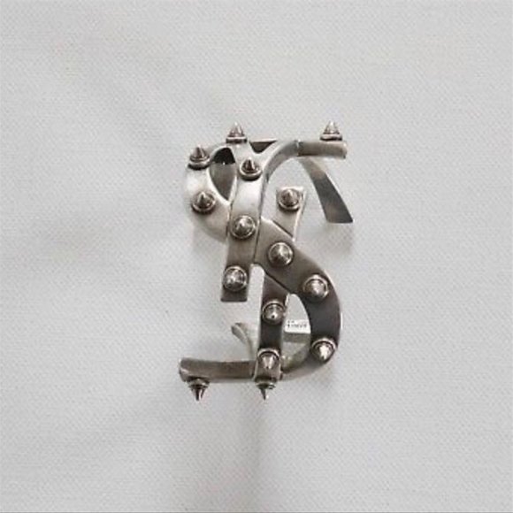 Saint Laurent YSL Mono Spiked Silver Cuff Bracelet - Picture 2 of 5